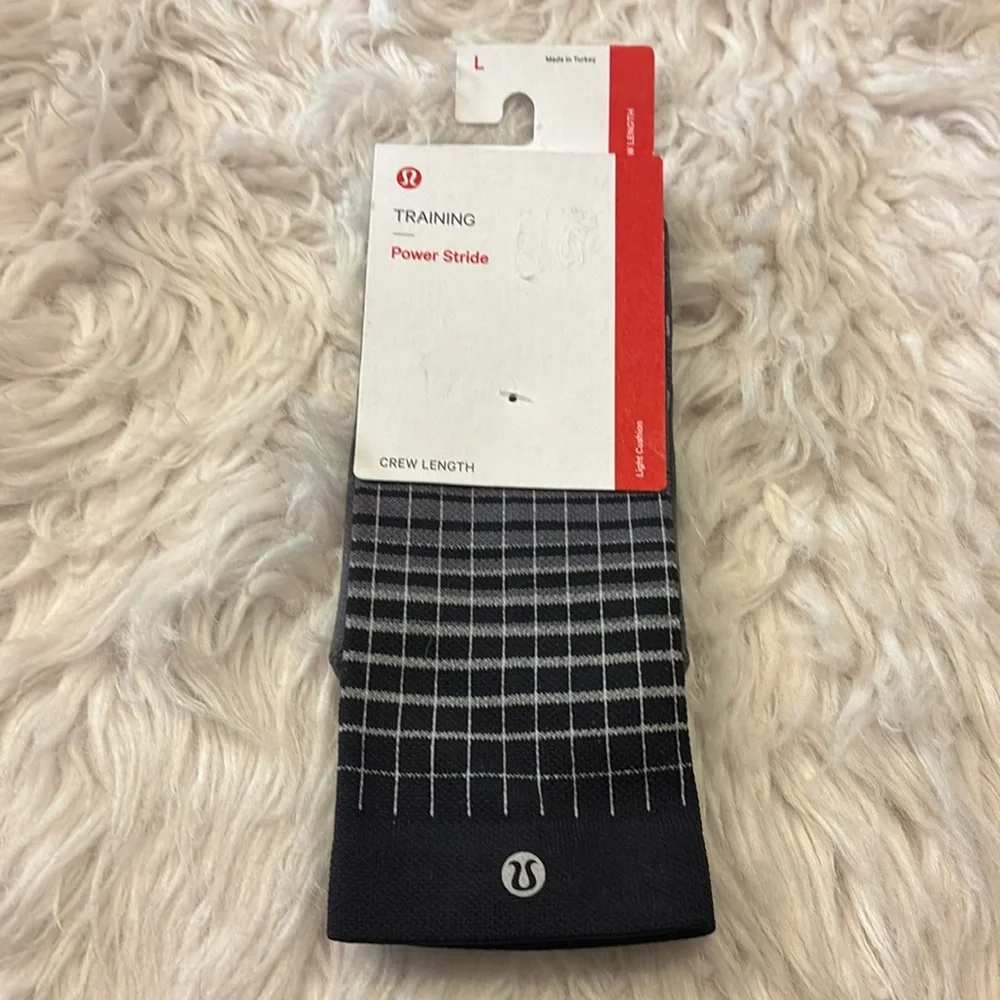 Lululemon Women Power Stride Crew Socks*Reflective, Black/Traverse Grey/White, L